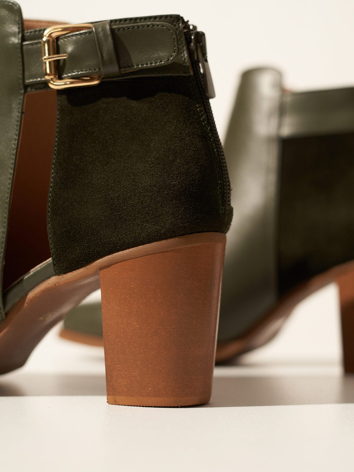 Chunky heel leather ankle boots in olive