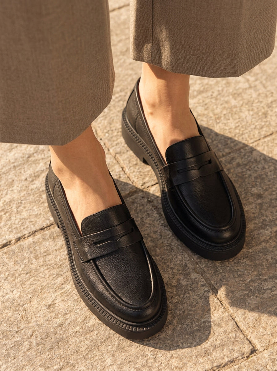 WORKSHOP Astrid Black — smooth penny loafers