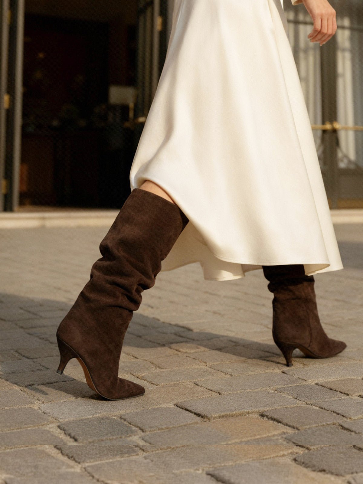 WORKSHOP Augusta Chocolate slouch knee-high boots