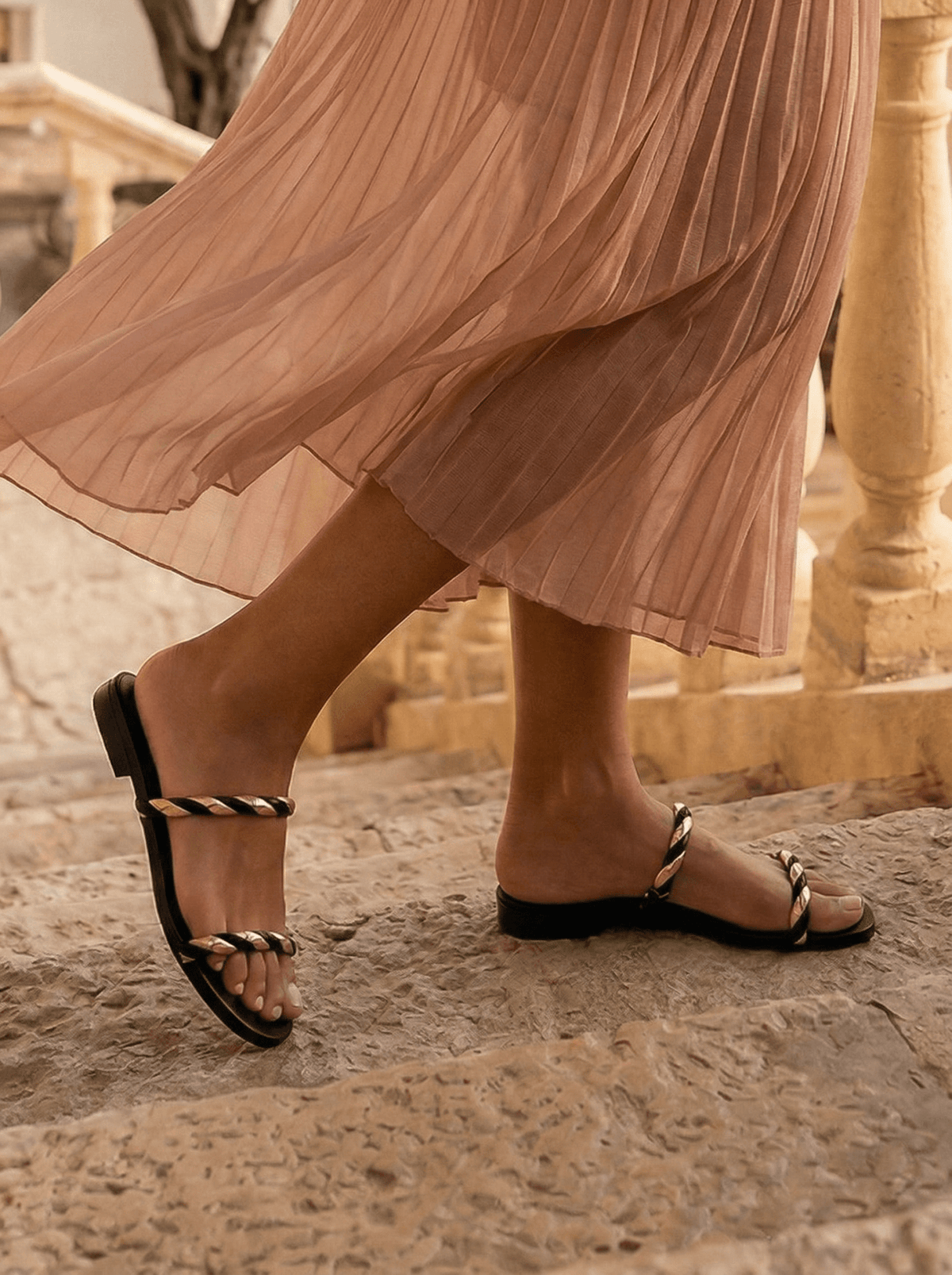 Charlize Black &amp; Rose Gold Sandals - WORKSHOP
