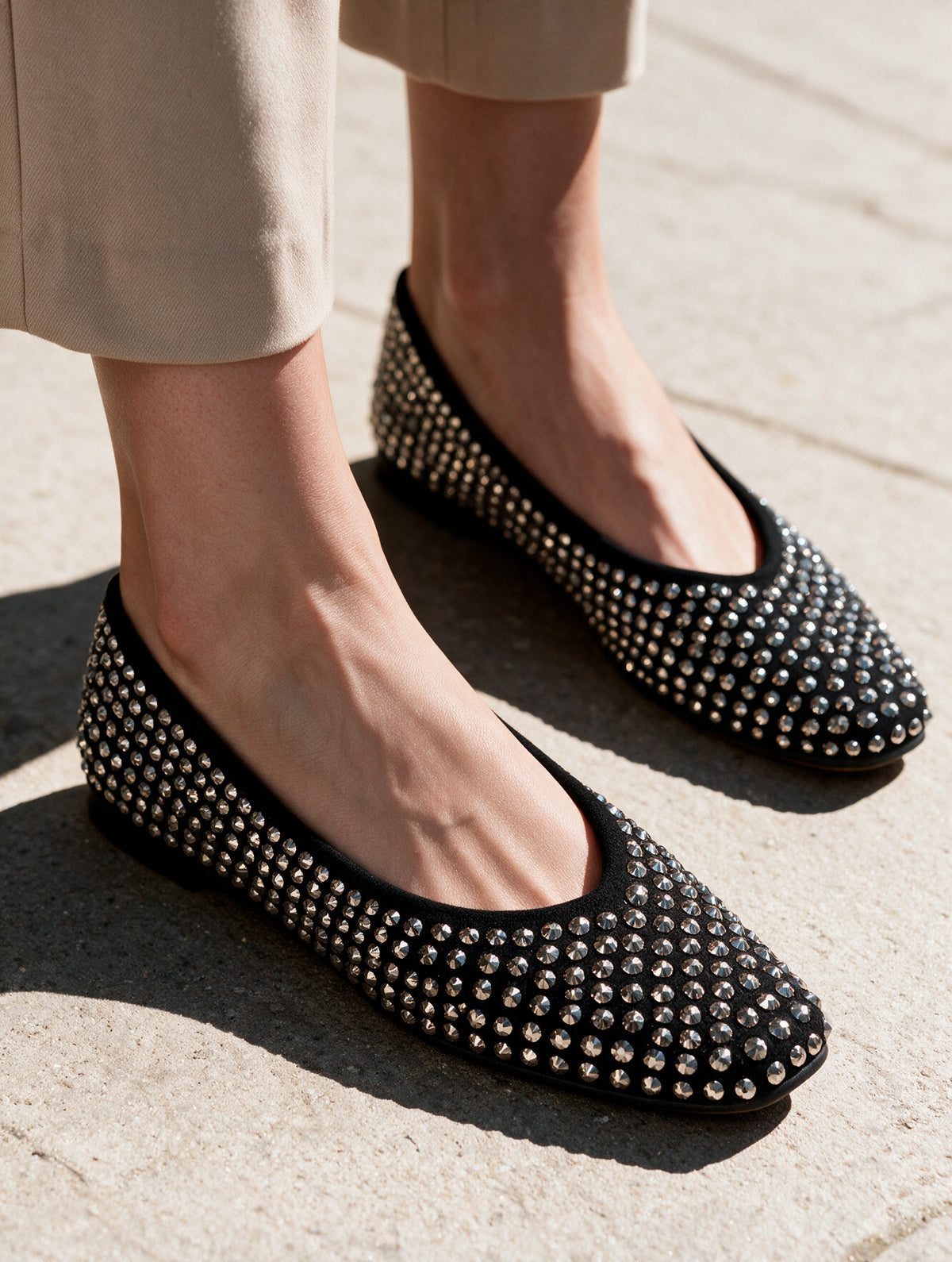 WORKSHOP Cressida Black — black stud-embellished ballet flats