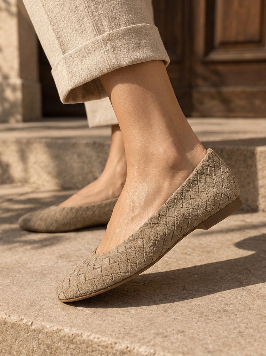 WORKSHOP Juniper Taupe — taupe woven-texture ballet flats