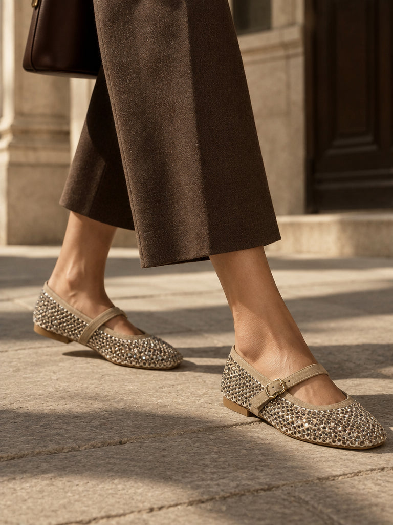 WORKSHOP Seraphine Beige — beige mesh mary jane flats