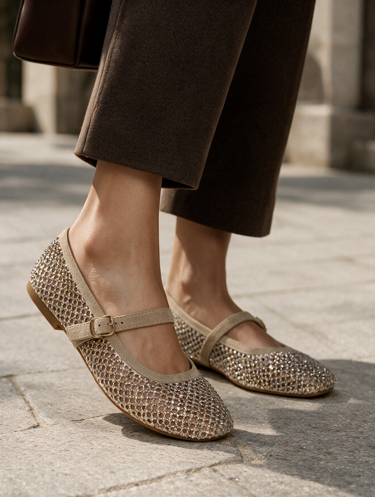 WORKSHOP Seraphine Beige — beige mesh mary jane flats