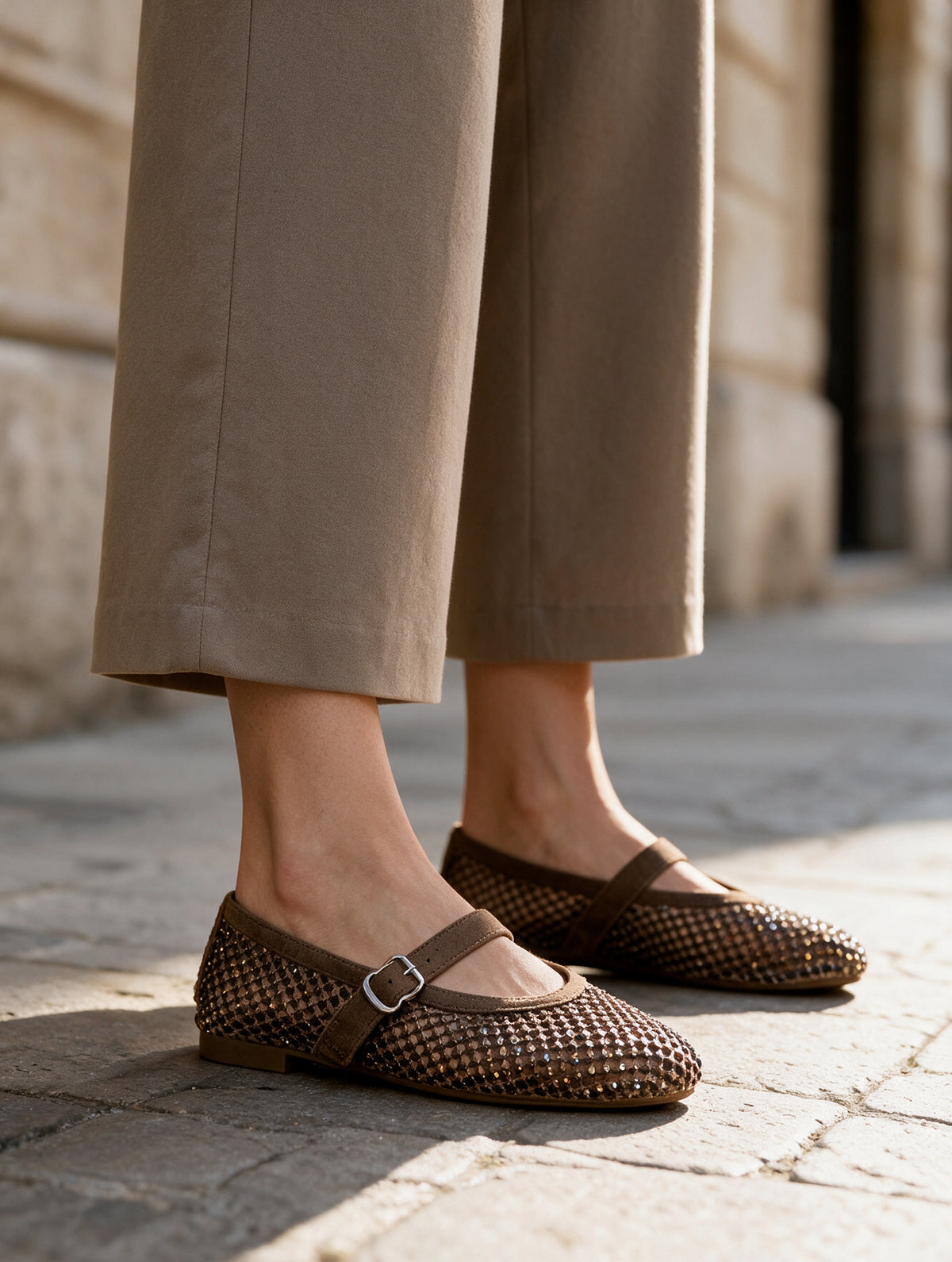 WORKSHOP Seraphine Brown — brown mesh mary jane flats