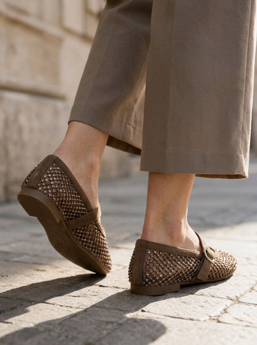 WORKSHOP Seraphine Brown — brown mesh mary jane flats