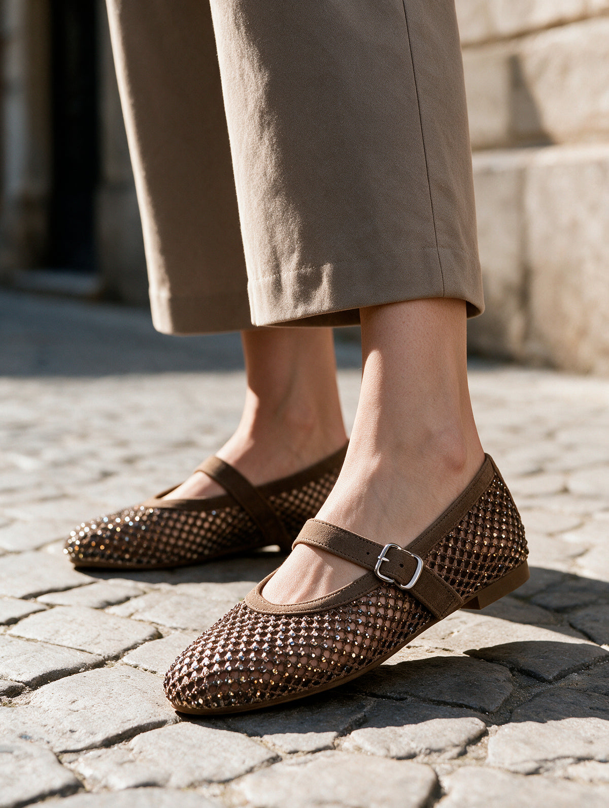 WORKSHOP Seraphine Brown — brown mesh mary jane flats